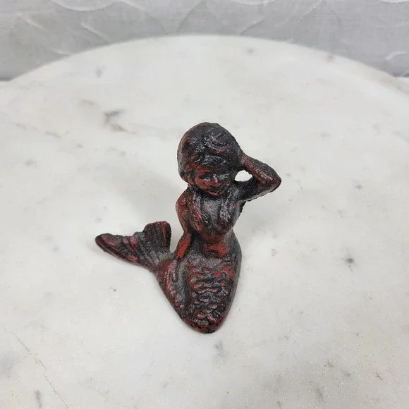 Vintage Heavy Cast Iron Mermaid Figurine 2.5" Nautical Coastal Decor Whimsigoth - Picture 10 of 10